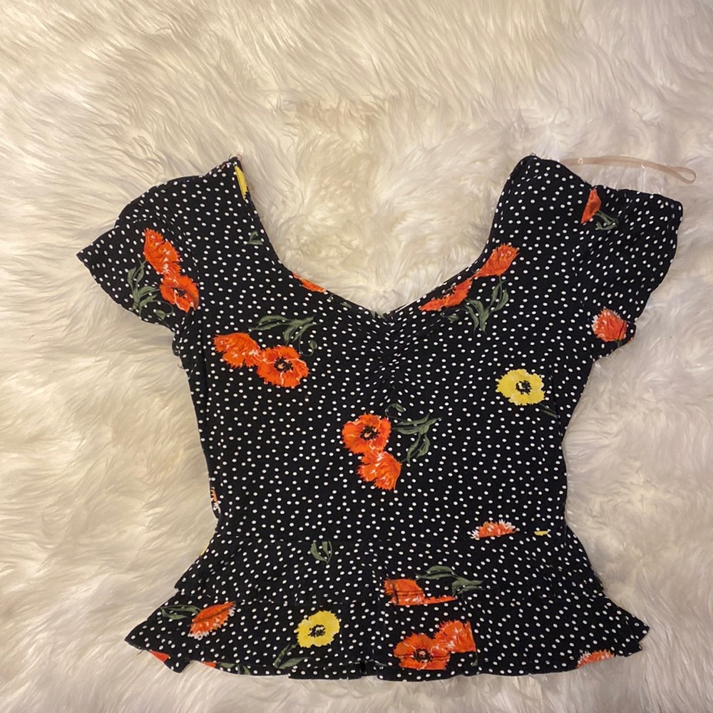 Poison Ivey Women’s Black floral polka dot print bottom ruffle Size xsmall